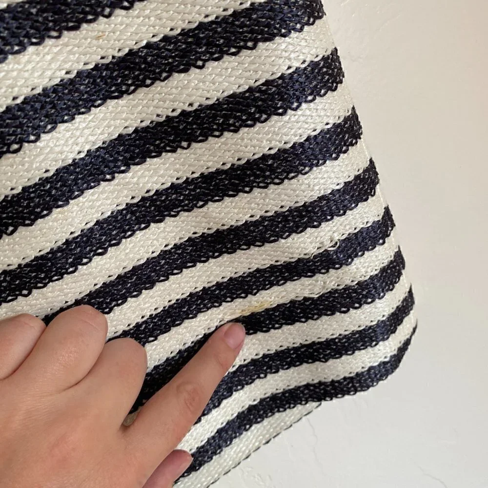 J. Crew Collection Pencil Skirt in Raffia Stripe Navy/Ivory Size 4